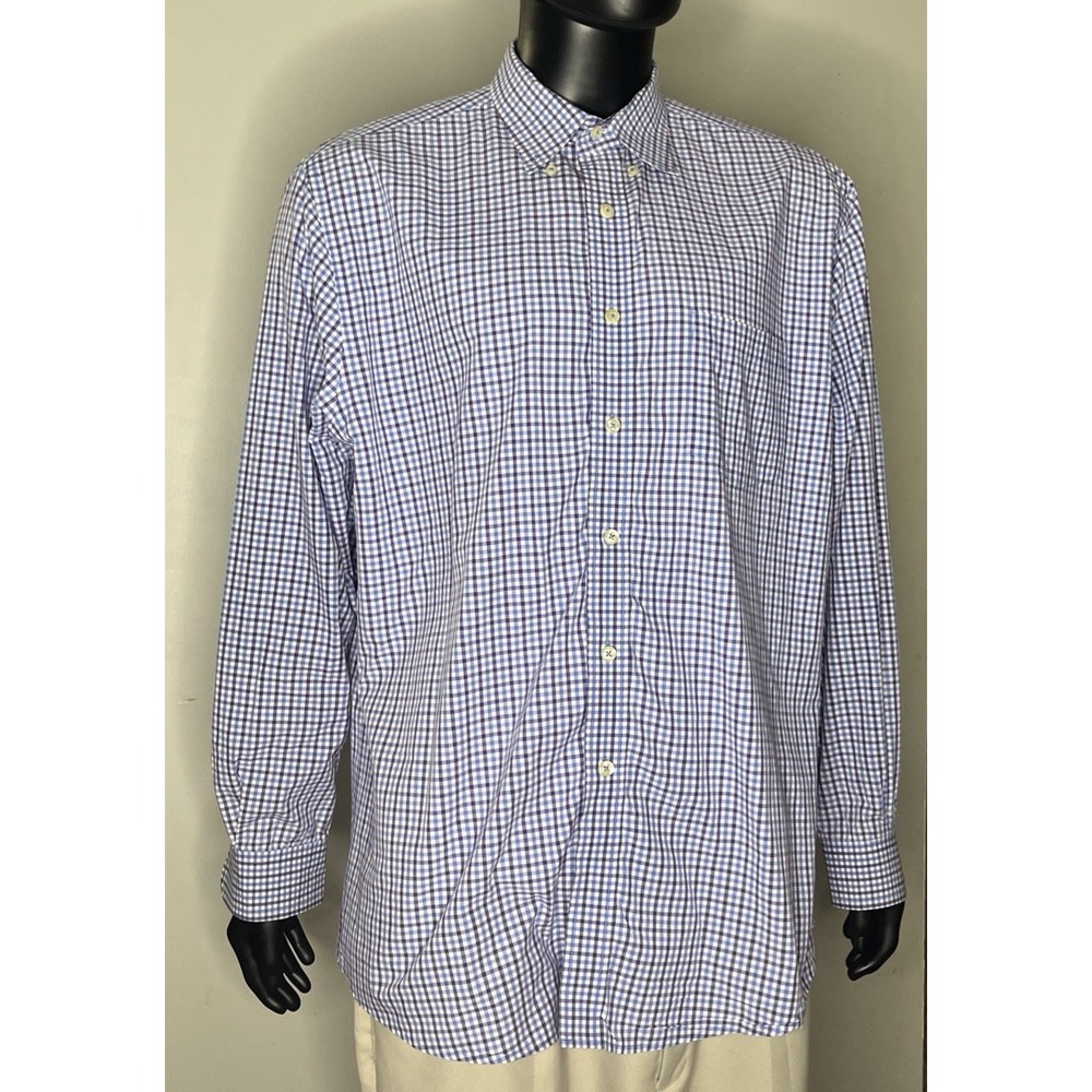 Martin Golf The Club Shirt Mens XL Blue Purple Gingham Check Dress Button Down